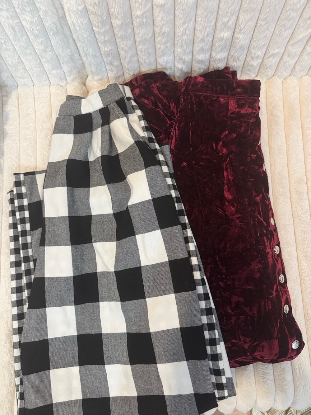 Black & White Buffalo Plaid and Burgundy Velvet pants Set / house of CB mistress